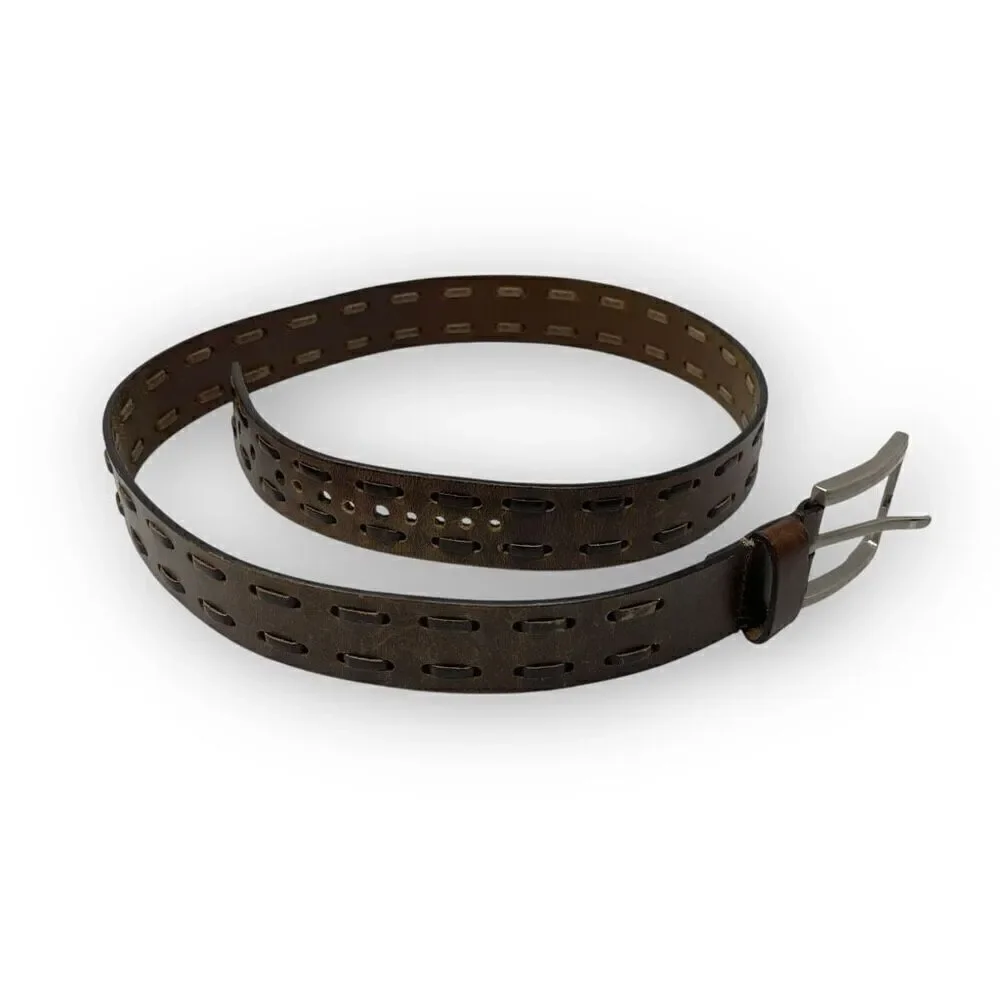 Vintage Two Tone Brown Leather Whipstitch Belt Men’s Size XL Flawed